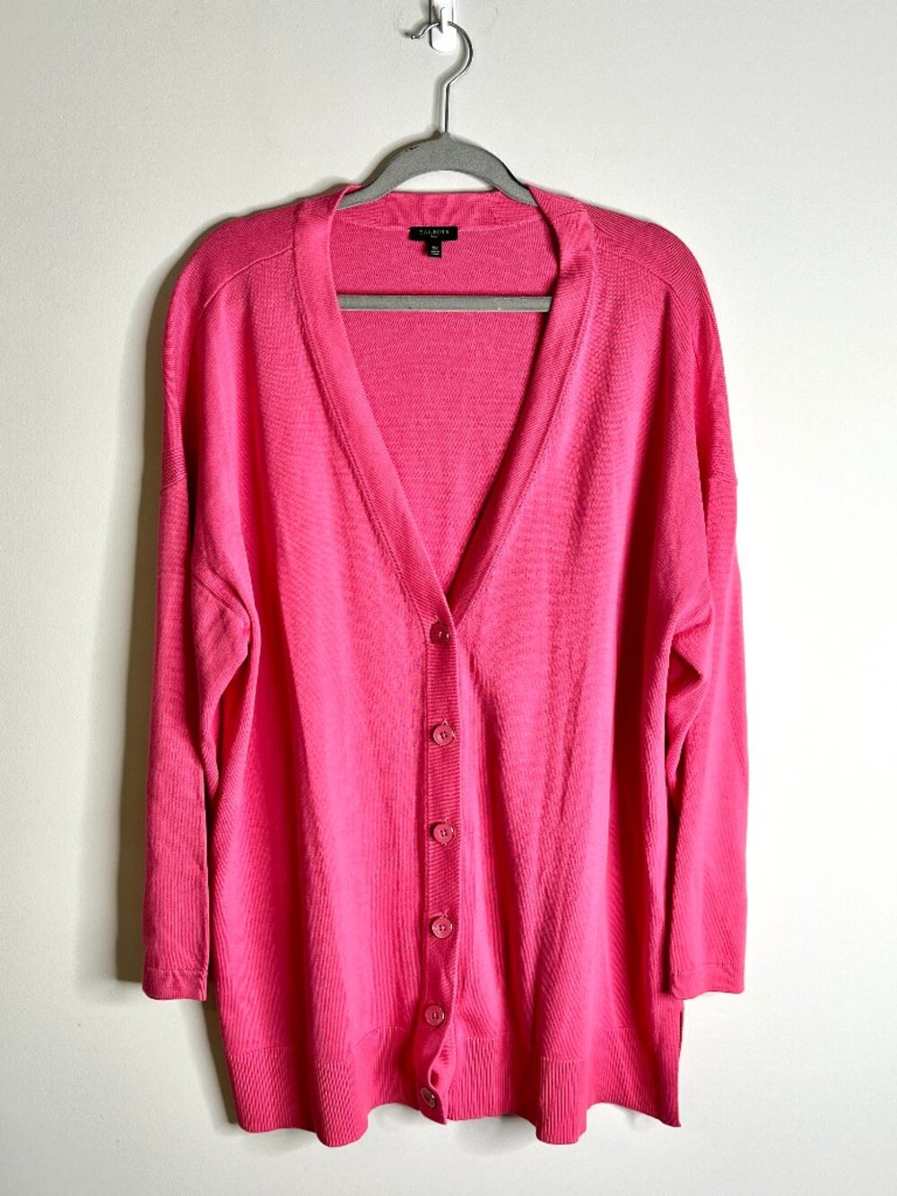 Talbots Bright Pink Long-Lined Button-Front Cardigan Sweater Spring Preppy Sz 2X
